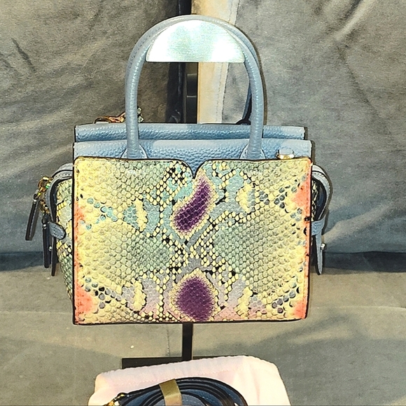 KATE SPADE NEW YORK SPENCER MULTICOLOR PYTHON TWO-WAY TOTE SPADE CHARMS DUSTBAG - Picture 7 of 17